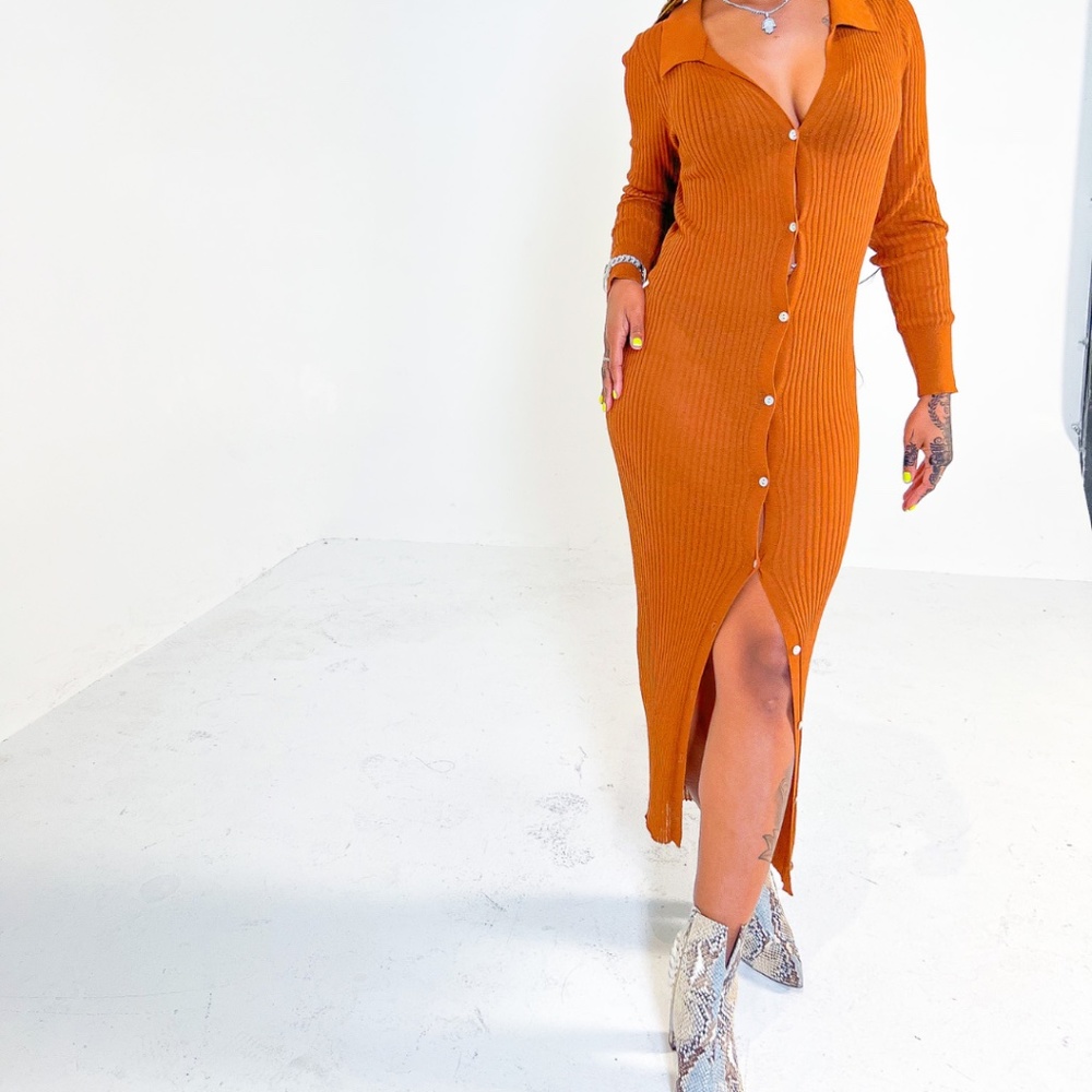 Ribbed Button Up Knit Maxi